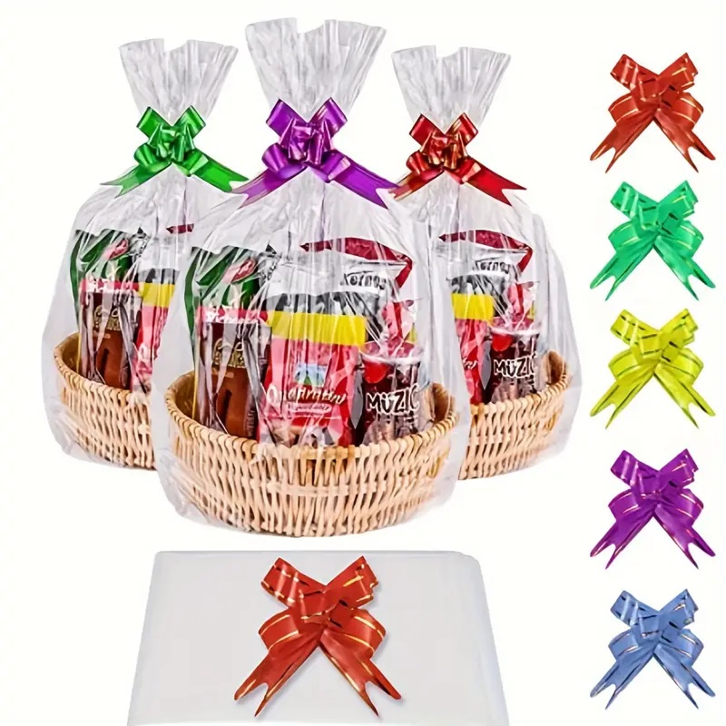 Cellophane Wrap Clear - ถุงกระดาษแก้วใสขนาดใหญ่ 20/50 ชิ้นพร้อมโบว์สําหรับตะกร้าและห่อของขวัญตกแต่งคริสต์มาส