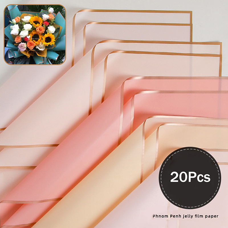 Flower Wrap Kraft - กระดาษห่อดอกไม้ขอบทอง 20 แพ็ค – บรรจุภัณฑ์ช่อดอกไม้กันน้ำสำหรับของขวัญวันเกิด งานแต่งงาน