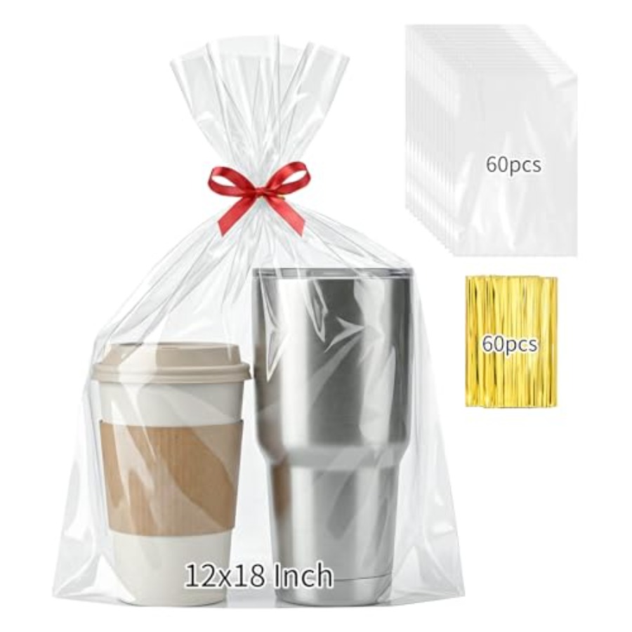 Cellophane Wrap Clear - ถุงของขวัญเซลโลเฟน 60 ชิ้น ขนาด 12x18 นิ้ว