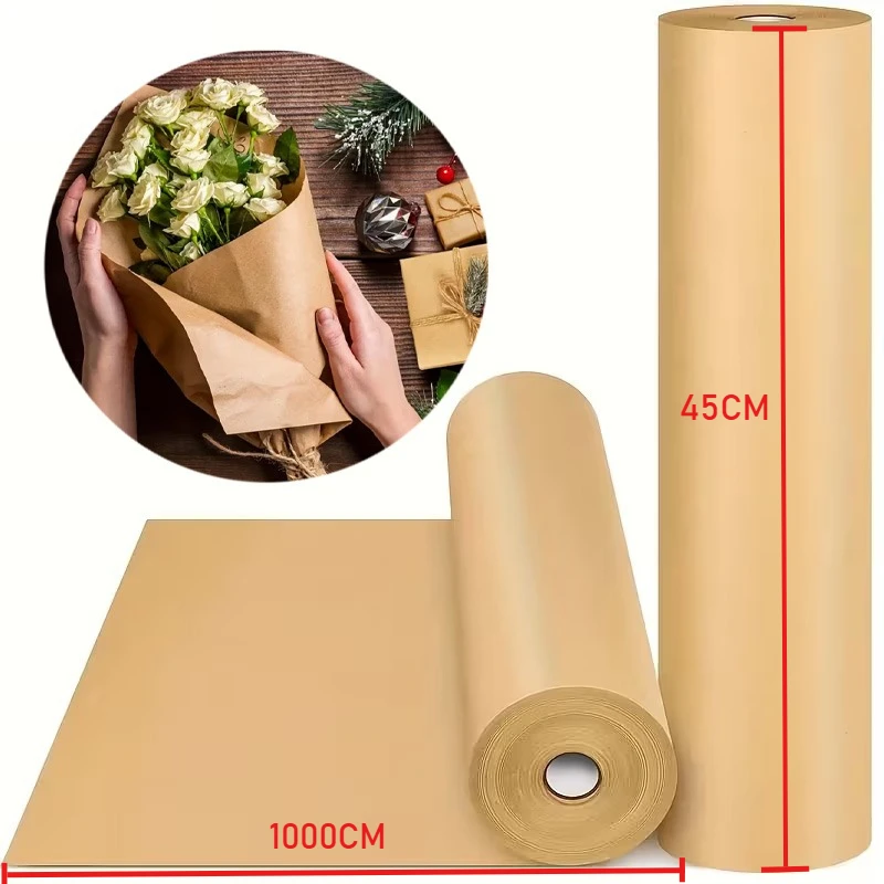 Flower Wrap Kraft - 45 ซม.* 1000 ซม. กระดาษคราฟท์สีน้ำตาลม้วนสำหรับบรรจุภัณฑ์ของขวัญช่อดอกไม้ DIY