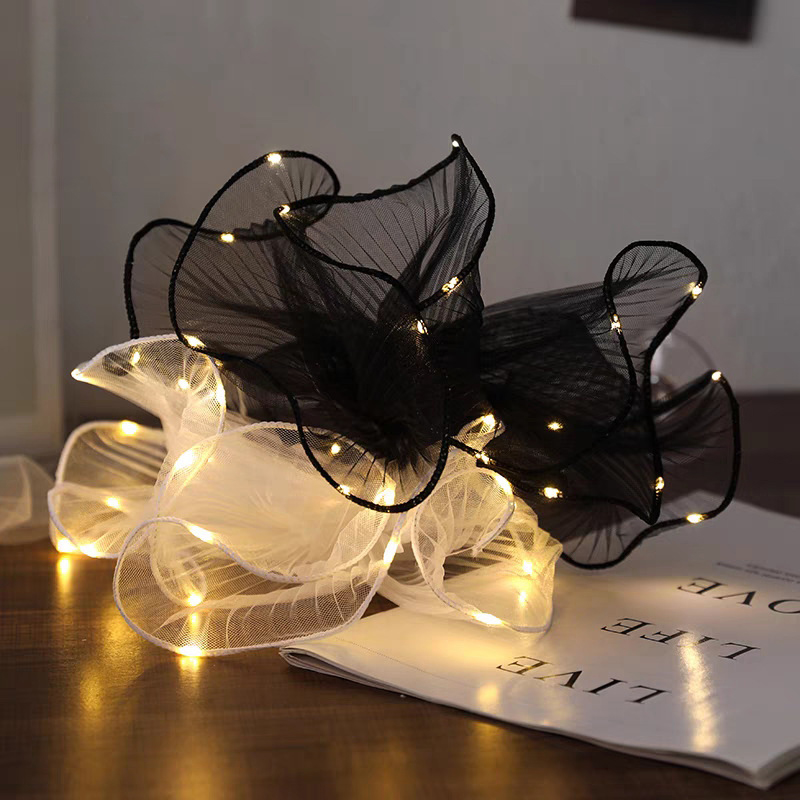 Flower Wrap Kraft - 1 ชิ้น LED ห่อดอกไม้กระดาษไฟลูกไม้ตาข่าย Wave เส้นด้าย
