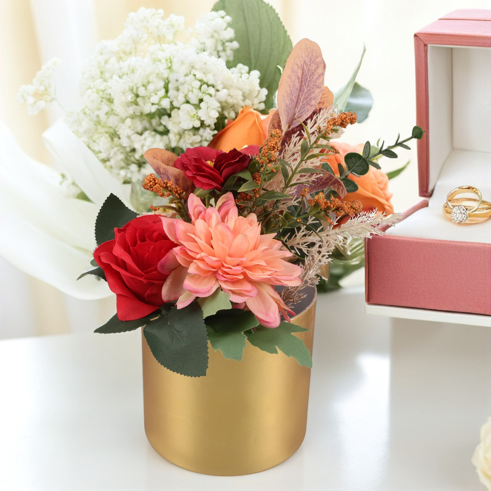 Bouquet Holder Foam - กล่องดอกไม้ทรงกลมดีไซน์หรูหรา ขนาดกะทัดรัด สำหรับจัดดอกไม้ เหมาะสำหรับงานแต่งงาน งานวันเกิด ของขวัญ